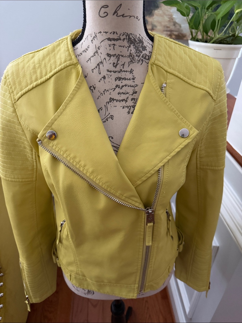 Philosophy Chartreuse Moto Jacket with Quilted Shoulders (vegan leather)